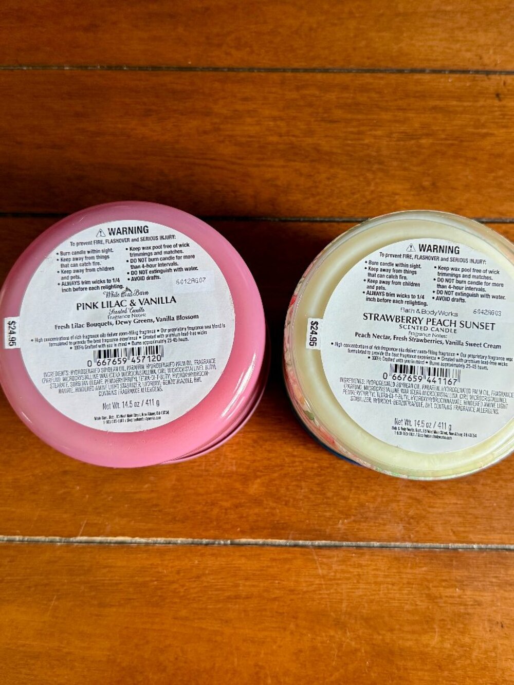 NEW 2-Pc 3-Wick Candle PINK LILAC & VANILLA & STRAWBERRY PEACH SUNSET BBW - Picture 3 of 3